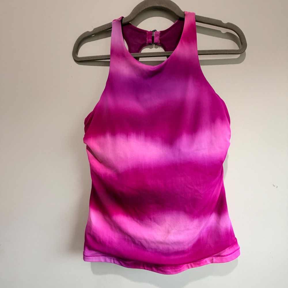 Athleta Tankini Swim Top Women 36D DD Pink Ombre Stretch Sporty Beach Summer